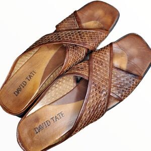 Vintage woven leather David Tate Brown Criss-Cross Sandals